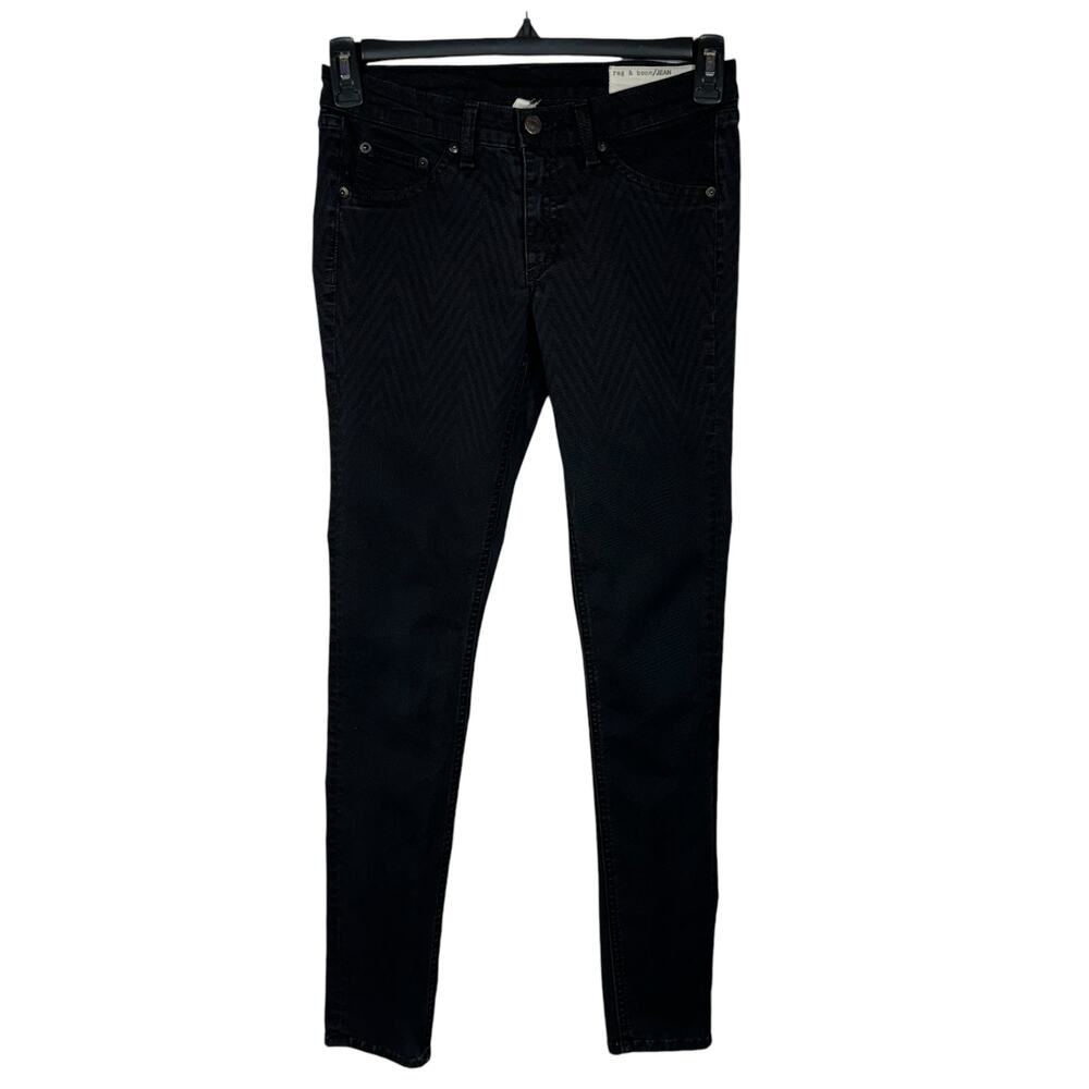 Rag & Bone SZ 27 Jeggings Jeans Chevron Ombre Stretch Low-Rise Pockets Zip Black
